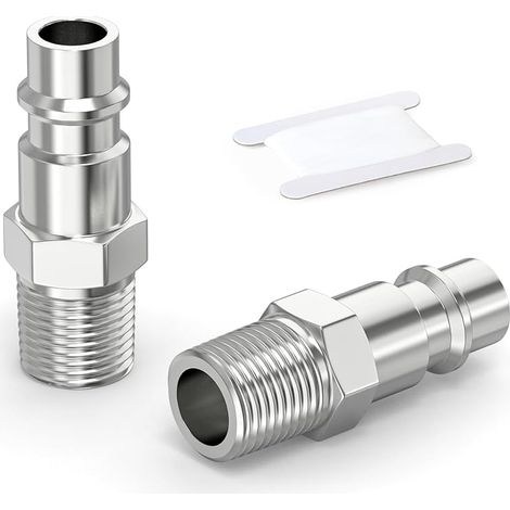 2 Pièces 1/4 Inch Air Line Connectors, 1/4" BSP Male Thread Euro Airline Compressor Fittings, Quick Connect Air Coupler Air Hose Fittings,Air Plug (1/4)