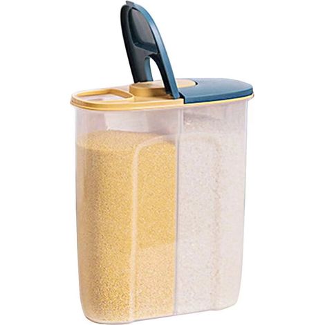2 in 1 Boite de Conservation Alimentaire avec Couvercle, 2.5L Boîte Hermétique Céréales Plastique Récipient de Stockage Scellé Sans BPA, Adapté aux Céréales, à la Farine au Sucre Riz Cereal Box (Bleu) (1/5)
