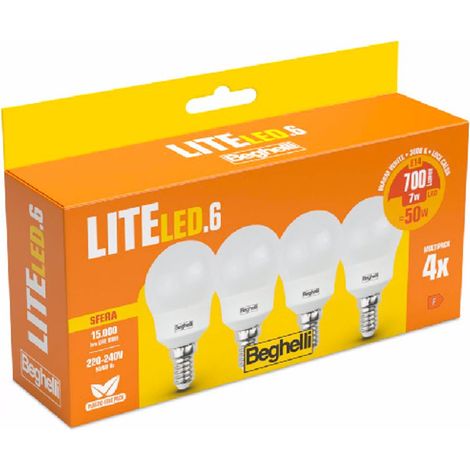 LAMPADA LED CF.4PZ SFERA E14 7W 6500K "BEGHELLI LITE LED 58047"
