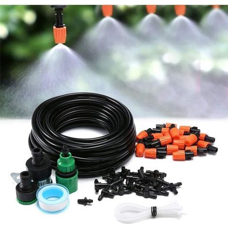 Kit d'arrosage goutte à goutte de jardin, 55 pièces, système d'arrosage automatique pour plantes de patio avec buse réglable pour parterre de fleurs paysager (15 m) (1/4)