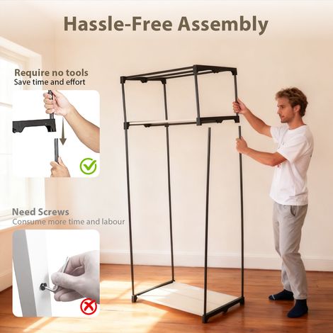 Armoire en tissu beige avec tringle à vêtements et étagère, housse respirante et déperlante pour chambre, camping et buanderie (1/5)