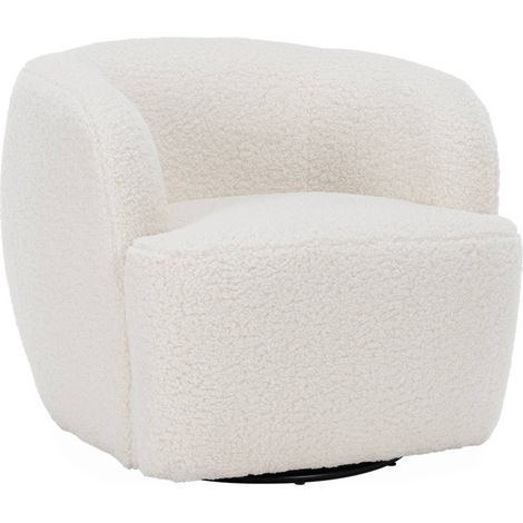 Fauteuil cosy rond pivotant en bouclette crème. Laya. L 79.5 x P 77.5 x H 67cm