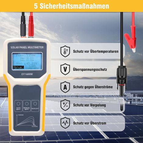 Testeur de panneau solaire photovoltaïque, EY1600W, Multimètre, Mesureur de puissance, Détecteur de tension à vide, avec détection automatique de MPPT, Ecran LCD (1/4)