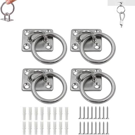 Set di 4 ganci in acciaio inox extra resistenti, ganci per soffitto e parete, ganci ad anello quadrati per montaggio a parete, anelli rettangolari M5 (1/3)