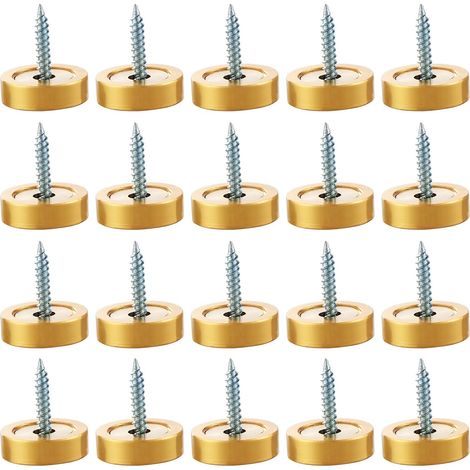 20 tornillos para espejos de acero inoxidable cepillado de 18 mm con tapas decorativas para espejos, mesas, bañeras, armarios y paneles de vidrio (dorados) (1/5)