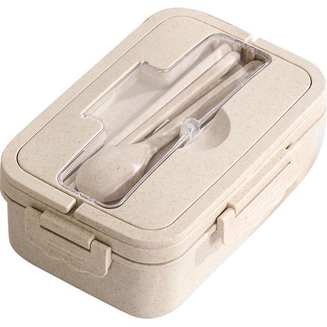 Boîte à lunch japonaise Irovami avec poignée, boîte bento en plastique compatible micro-ondes, couleur beige (1/3)