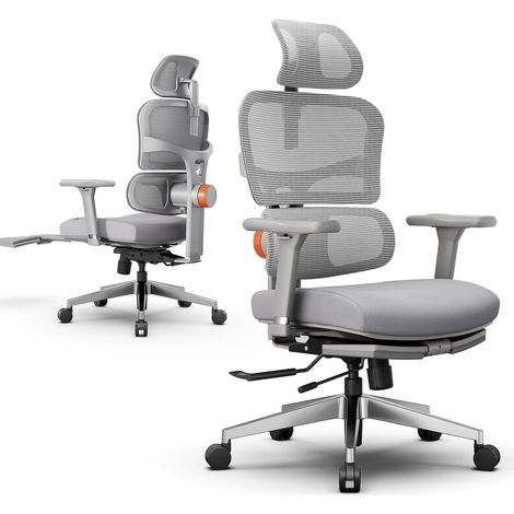 Fauteuil ergonomique de bureau avec soutien lombaire adaptatif – Fonction inclinaison 136°, accoudoirs 4D et appui-tête réglable. Idéal pour le travail (Gris) (1/5)