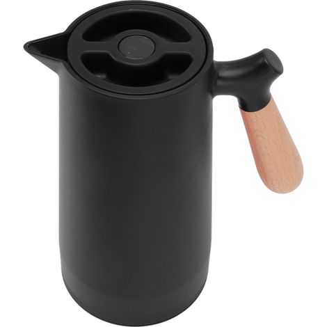 Isolierte Kaffeekanne (1 Liter), 12 Stunden Isolierung, Mundstück, Holzgriff, schwarz, ideal für Zuhause, Camping und Wandern. (1/5)