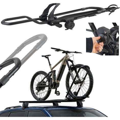 Portabicicletas de techo Menabo Clover SX para el lado izquierdo, para bicicletas Fatbike y eléctricas, color negro. (1/5)