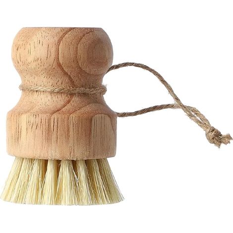 Cepillo de bambú para platos (1 unidad) - Cepillo de cocina de cuerda de cáñamo natural - Mini cepillo para platos - Cepillo de limpieza doméstico color coco - Bambú redondo (fibras de cáñamo)