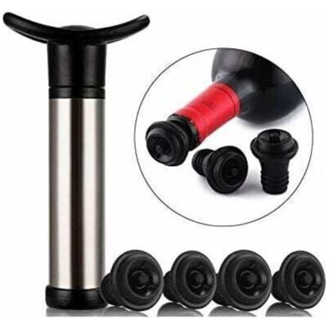 Pompa per vuoto in acciaio inox con 4 tappi, pompa per la conservazione del vino per rimuovere l'aria e mantenere il vino fresco (1/4)