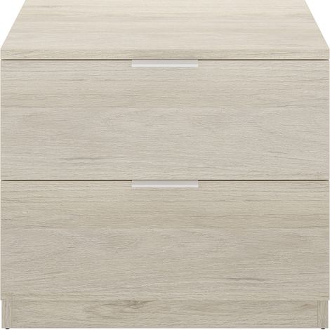 Table de chevet, table de nuit en bois avec 2 tiroirs coloris chêne naturel - Longueur 50 x Profondeur 34 x Hauteur 46 cm (1/4)