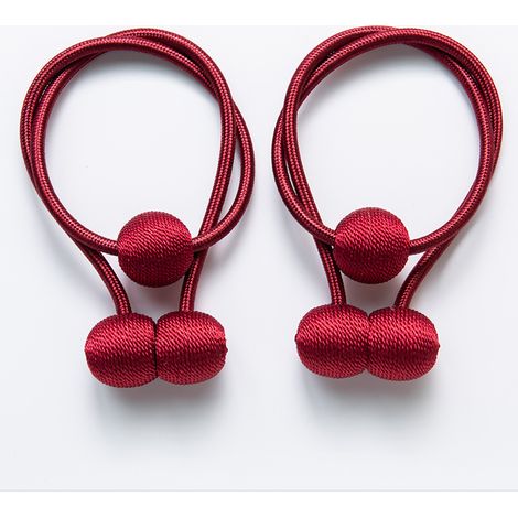 Ensemble de 2 attaches de rideau, attache de rideau magnétique boucle de cravate de rideau tressée magnétique pour la décoration de bureau à domicile (rouge) (1/5)