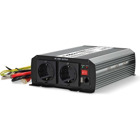 Inversor de energía de onda sinusoidal modificada  Tensión de entrada: 24 V DC  Salida(s) de potencia: Type F (CEE 7/3) / USB-A  230 V AC 50 Hz  1000 W  Potencia máxima de salida: 2000 W  Termin