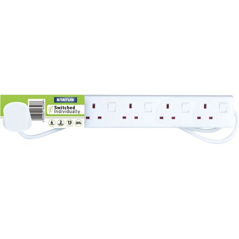 Status 6-Gang Individually Switched Extension Lead 2M 240V