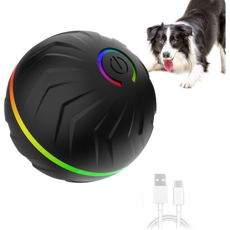 Jouet interactif pour chien, Balle d'activité à roulettes Balle rebondissante automatique Lanceur de balle rechargeable par USB, Noir (1/5)