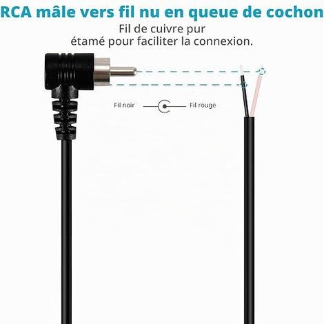Câble audio/vidéo 1,5 m avec fiche RCA vers haut-parleur, fiche RCA mâle vers fil nu, extrémité ouverte, connecteur jack, queue de cochon pour amplificateur, récepteur, haut-parleurs (1/3)