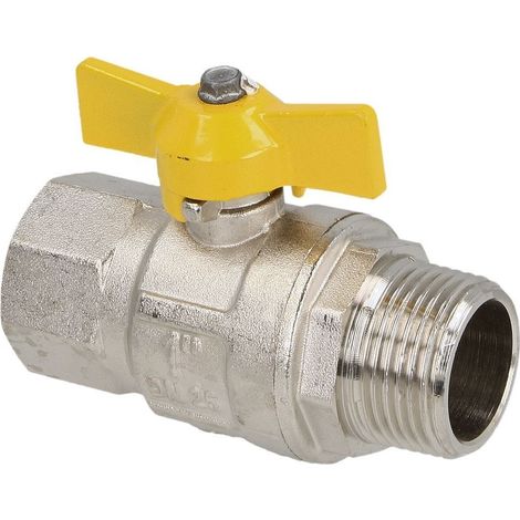 Robinet à bille gaz 1’’ FF/FM avec poignée papillon, selon DVGW
