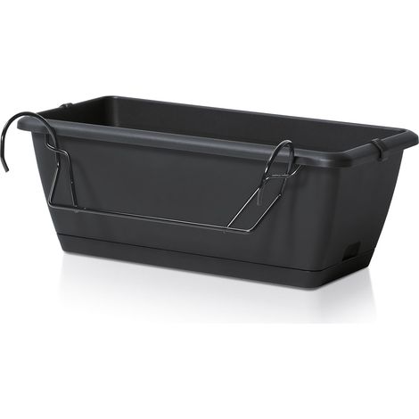 Balkon Blumenkasten mit Halterung und Bewässerungssystem - 1 Stück in 40 cm - Kunststoff Geländer Pflanztopf in anthrazit - Blumentopf Pflanzkasten zum Einhängen mit Wasserablauf