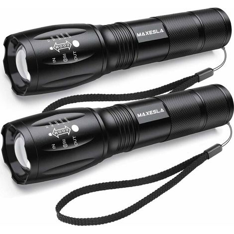 Lampe Torche LED Ultra Puissante, 2000 Lumens Lampe de Poche, IP65 Étanche Lampe Tactique, Zoomable, 5 Modes D'éclairage, Antichoc Anti-dérapant , Lot de 2 [Classe énergétique A+++]-LIAIKI (1/5)