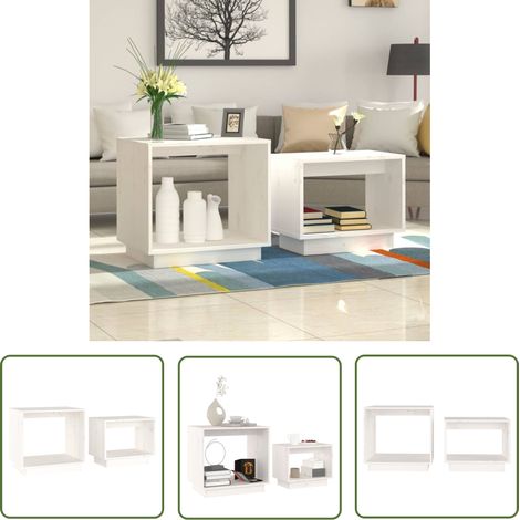 The Living Store Tables basses gigognes 2 pcs Blanc Bois de pin massif - Table Basse - Tables Gigognes - Meuble Petit Appartement - Table D'appoint - Bois De Pin (1/5)