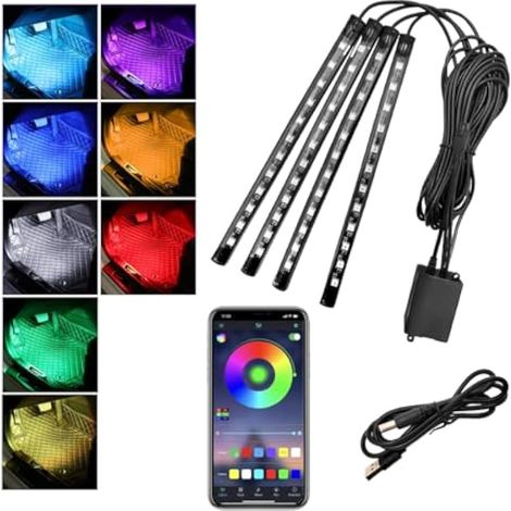 povtii Lumières d'intérieur LED RBG 48 LED multicolores avec contrle par application, kit d'éclairage étanche sous tableau de bord avec chargeur, accessoires de voiture (USB) (1/5)