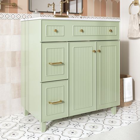 Sideboard mit Keramikspüle, multifunktionalem Stauraum, grünem MDF (1/5)