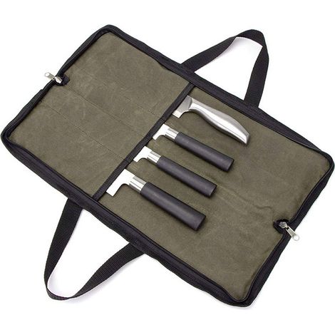 Sac à couteaux enroulable pour couteaux de chef, en toile cirée, avec poignées robustes, sac à couteaux portable pour le travail, 4 compartiments