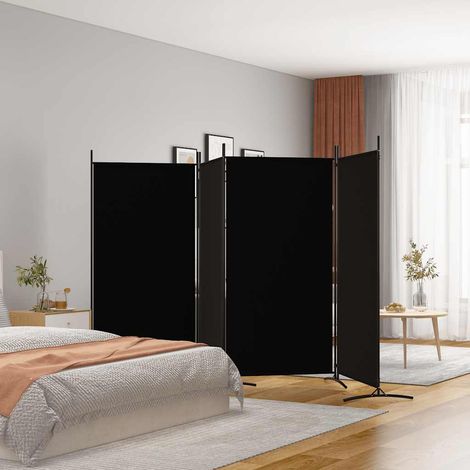 Cloison de séparation 4 panneaux, Paravent sur Pied, Séparation de pièce, Cloison mur écran Noir 346x180 cm Tissu GHJ58506 (1/5)