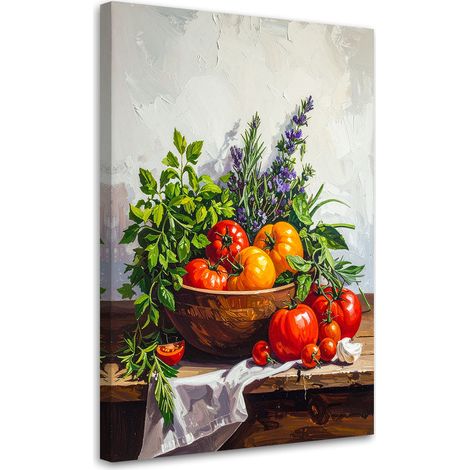 Quadro su tela, Natura morta con pomodori ed erbe aromatiche, 20x30 (1/5)