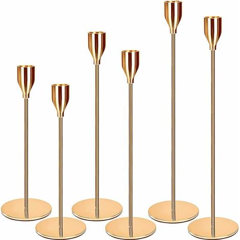 Chandelier Bougeoir Dorés 6 Pcs,Chandelier de Mariage Différentes Tailles,23/28/33cm Candélabre pour Bougies de 2.2 cm de Diamètre Bougeoirs Haut Décoratifs Decoration Table pour la Maison/ (1/5)