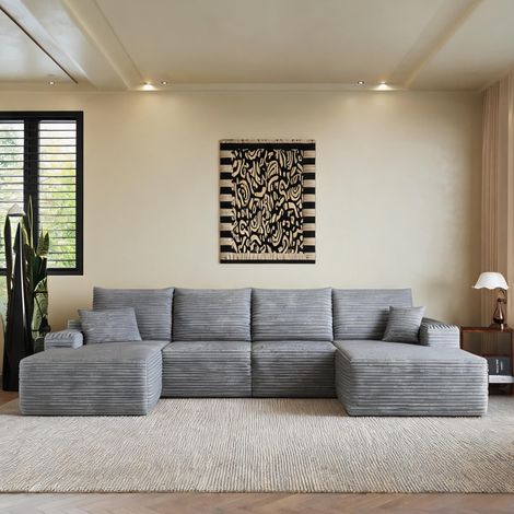 Canapé d'angle modulable gris classique avec méridienne 340 cm (1/5)