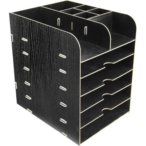 Rangement de Bureau Porte-Magazines Organisateur de table en Bois Bac à lettres avec 6 étagères Support de stockage Pot à s (1/4)