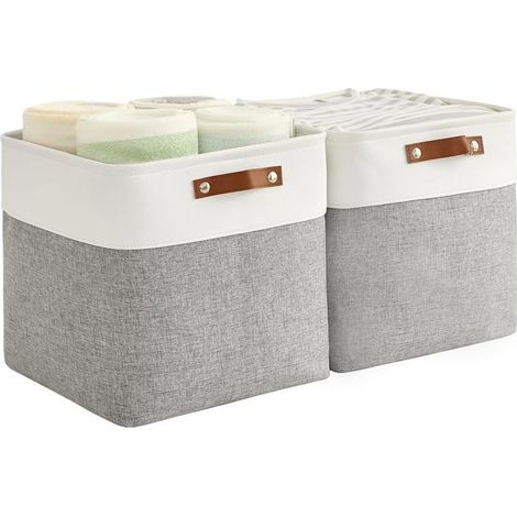 BelleRise - Lot de 2 paniers de rangement pliables en tissu imperméable de 33 cm, avec poignées, pour étagères et placards. (1/5)