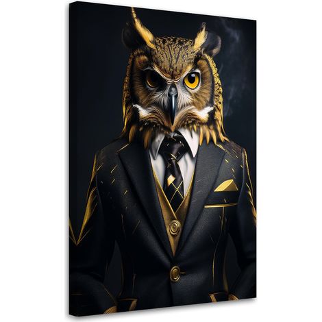 Quadro su tela, Gufo Uccello in giacca e cravatta - 40x60 (1/3)