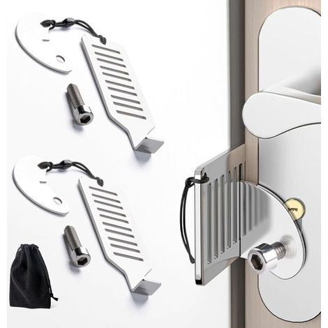 2 Pièces Serrure de Porte Portable, Verrou Porte de Sécurité à Intérieur, Verrouillage de Voyage, Verrou Confidentialité avec Sac de Rangement pour École, Hôtel, Maison, Appartement (1/4)