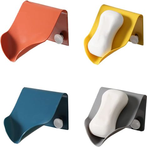 QAZQA 4 Pièces Porte Savon Auto Adhésif, Porte Savon pour Cuisine, Porte Savon pour la Douche, 4 Couleurs, Fixé au Mur, Conception Filtre en Entonnoir, pour Salle de Bain, Évier de Cuisine (1/5)