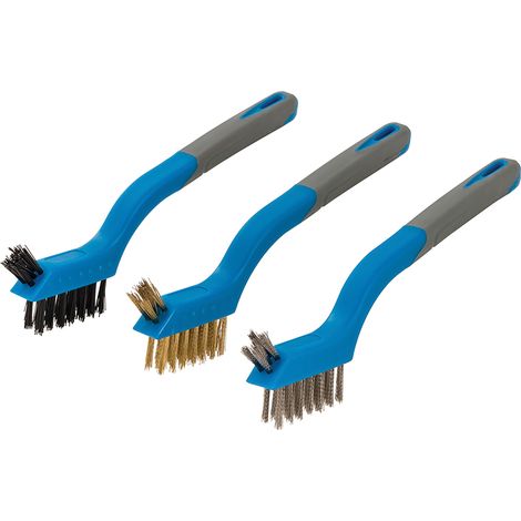 Mini-Drahtbürsten Set 3-tlg. Nylon, Messing und Edelstahl Bürsten