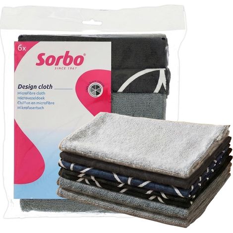 Sorbo Chiffons Microfibre 6 Pièces, Gris Noir, Chiffons de Nettoyage Réutilisables pour Usage Sec et Humide, Lavables à 60 C, pour Cuisine Salle de Bain Vitres et Meubles (1/5)