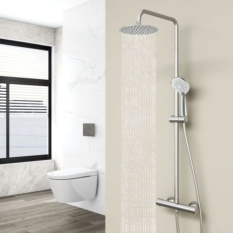 Acezanble Thermostatic Twin Head Mixer Shower Set Round Bar Chrome Exposed Valve