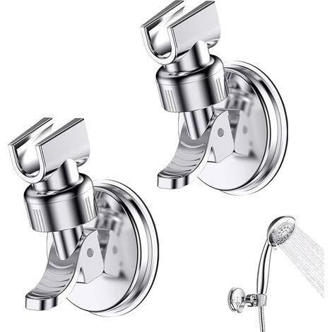 2 Pièces Support Douchette Ventouse, Support de Douche à Rotation 360 °, Support de pomme de douche réglable amovible, Convient pour la salle de bain de l'hôtel, pas besoin de percer (Argent)