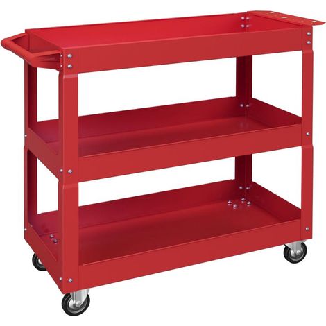 Chariot à outils à 3 niveaux, 4 roues, acier, 83 cm (L) x 35,3 cm (P) x 76 cm (H), rouge (1/5)