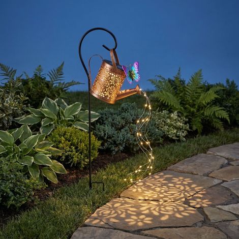 Lampe solaire en forme d'arrosoir – Luminaire décoratif en fer forgé à effet cascade – Éclairage décoratif pour jardin, aménagement paysager et terrasse (1/5)