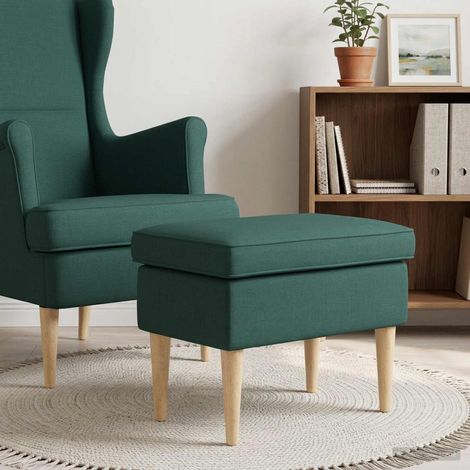 Pouf repose-pieds vert foncé avec coussin amovible, bois massif, 55 x 35 x 41 cm - PANGIVO (1/5)