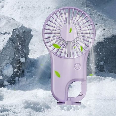Mini ventilatore con moschettone, ricarica USB, tre velocità, funzionamento silenzioso, batteria da 800 mAh, portatile e leggero, ideale per viaggi all'aperto, colore viola. (1/5)