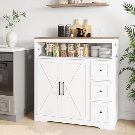 JOOKGBD-Sideboard 100x40x105 cm,Aufbewahrungsmöbel mit Schubladen und Türen,Küchenschrank mit verstellbaren Einlegeböden und offenem Fach,Sideboard für Wohnzimmer und Küche,Weiß