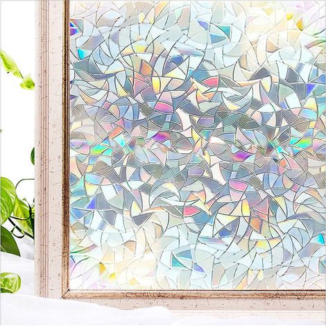 Vitrail Film Fenetre Anti Regard Effet Arc-en-Ciel Film Electrostatique Vitre Non Adhesif Décoratif Brise Vue Fenetre pour Chambre Cuisine, 45 x 200cm (1/5)