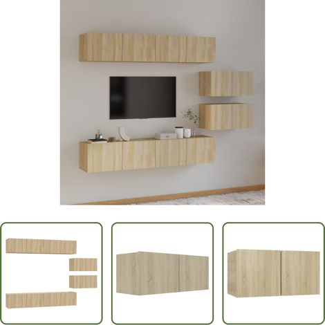 vidaXL Holzwerkstoff - 6-tlg. TV-Schrank-Set Sonoma-Eiche Holzwerkstoff (1/5)