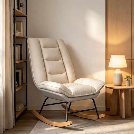 Mecedora de 5 posiciones – Mecedora reclinable – Fundas extraíbles – Reposabrazos cómodos – Lino beige – 63 x 90 x 100 cm (1/5)