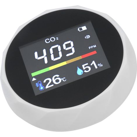 Détecteur de qualité de l'air mural multifonction, chargement USB, mesure du CO2, de la température et de l'humidité, blanc (1/5)